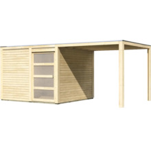 Gartenhaus Karibu Carlson 2 mit Schleppdach und selbstklebender Dachfolie 542,5 x 276 cm natur