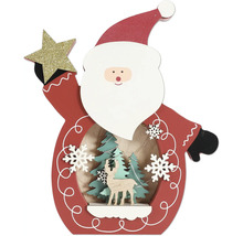 Dekorative Weihnachtsmannfigur aus Holz mit Stern, Bäumen und Reh