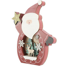 Dekorative Holzfigur Weihnachtsmann mit Stern, Tannenbaum und Hirsch