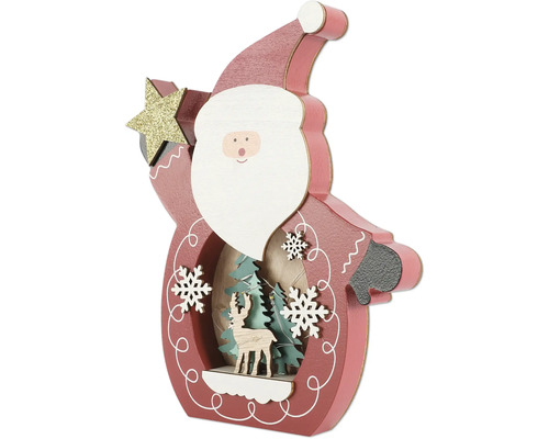 Dekorative Holzfigur Weihnachtsmann mit Stern, Tannenbaum und Hirsch