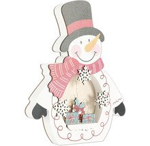 Dekorativer Schneemann aus Holz mit Beleuchtung und Geschenkboxen