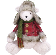 Plüschtier Bär mit Mütze, Schal und kariertem Hemd