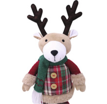 Plüsch Rentier Figur mit Schal und kariertem Hemd als Weihnachtsdekoration