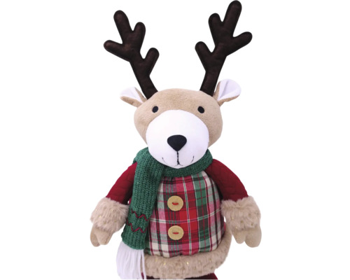 Plüsch Rentier Figur mit Schal und kariertem Hemd als Weihnachtsdekoration