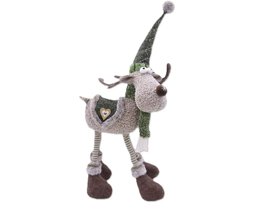 Weihnachtsdekoration Lafiora Rentier H 62 cm Dekorative Rentierfigur mit Mütze, Schal und Herzapplikation