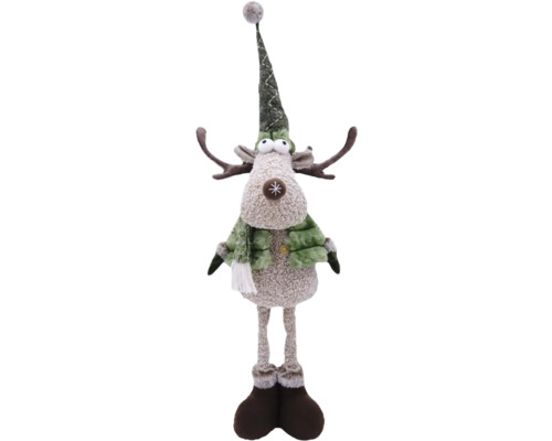 Plüschfigur Lafiora Rentier mit Teleskopbeinen H 70 cm grün braun Dekorative Rentierfigur mit Mütze und Schal