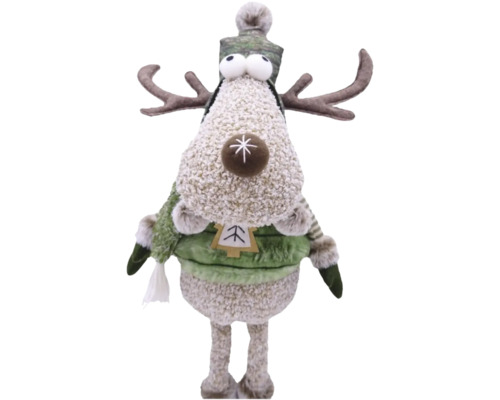 Dekofigur Rentier mit Mütze und Geweih
