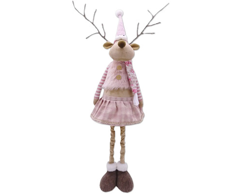 Plüschfigur Lafiora Rentier mit Rock mit Teleskopbeinen H 88 cm braun rot weiß Dekoratives Rentier mit Mütze, Weste und Rock für die Weihnachtszeit