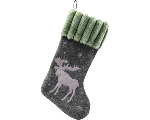 Weihnachtsstrumpf mit Elchmotiv und Felleinfassung