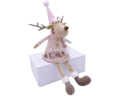 Dekoratives Rentier aus Textil mit Mütze und Kleid