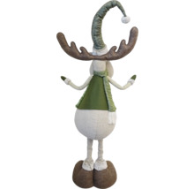 Dekorative Elchfigur mit Hut und Schal für die Weihnachtszeit.