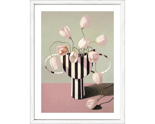 Gerahmtes Kunstwerk mit Blumen in einer gestreiften Vase