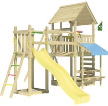 Spielplatz mit Rutsche, Kletterleiter und Spielhaus