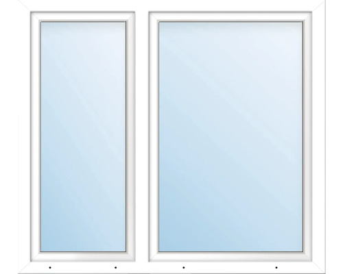 ARON Basic+ Kunststofffenster 2 Flügelig (Dreh-Kipp/Dreh-Kipp) asymetrisch Rechts mit festem Pfosten ESG 150x160 cm RAL 9016 verkehrsweiß (Förderfähig) Fenster mit zwei Flügeln und Rahmen