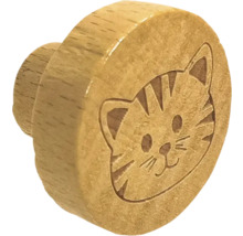 Möbelknopf aus Holz mit Katzengesicht