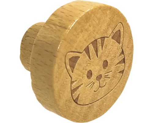 Möbelknopf aus Holz mit Katzengesicht