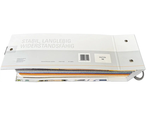 Stoffmusterkarte mit verschiedenen Stoffproben für die Produktauswahl bei Hornbach.