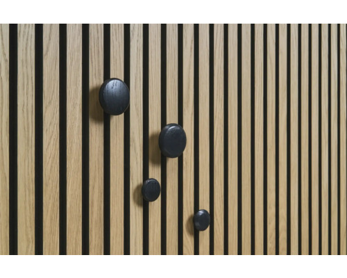 Sonava Function Knöpfe Holz schwarz Pack = 4 Stück = 2 x Ø 40 mm, 2 x Ø 60 mm inkl. Fixierung Holzpaneel mit schwarzen, runden Haken