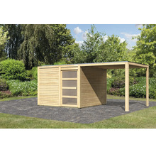 Gartenhaus Karibu Carlson 2 mit Schleppdach und selbstklebender Dachfolie 542,5 x 276 cm natur