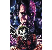 Illustration mit Two-Face, dem Joker und anderen Figuren.