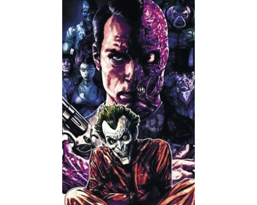 Illustration mit Two-Face, dem Joker und anderen Figuren.