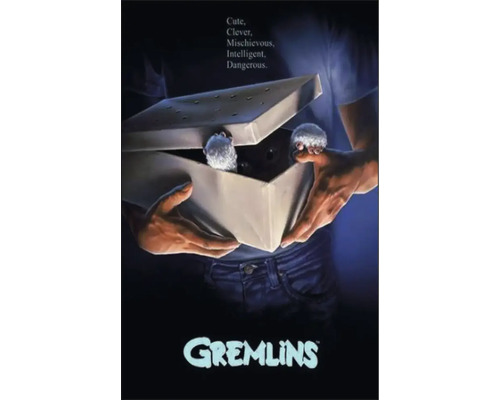 Decopanel Gremlins 58x90 cm Gremlins Filmplakat mit Person, die eine Schachtel mit Kreaturen hält