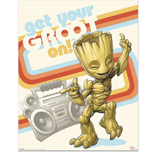 Poster mit Groot Motiv vor einem Ghettoblaster und dem Schriftzug Hol deine Wurzel raus!