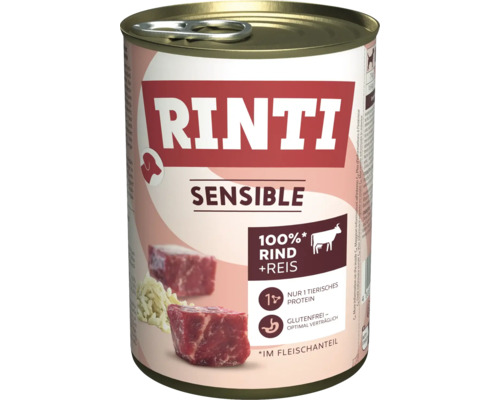 Hundefutter nass RINTI Sensible Rind+Reis 400 g