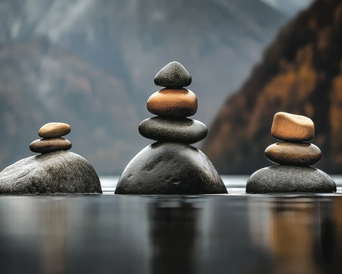 Gestapelte Steine im Wasser