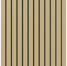 Akustikpaneel mit Holzstruktur und geraden, schwarzen Linien