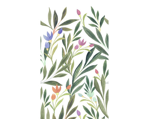Illustration von Blättern und Blüten auf einem Wandbelag