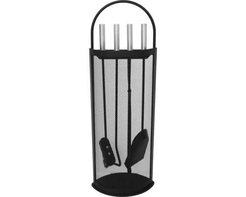 Kaminbesteckgarnitur mit Schaufel, Besen, Schürhaken und Ständer.