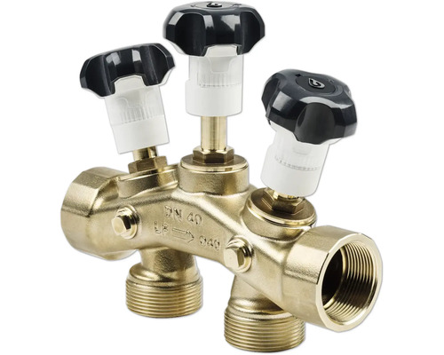 Verteilerblock aus Messing mit drei Ventilen