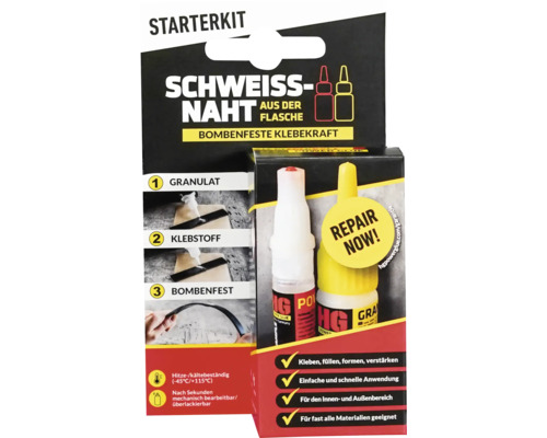 Schweißnaht Starterkit mit Granulat und Klebstoff für bombenfeste Klebekraft
