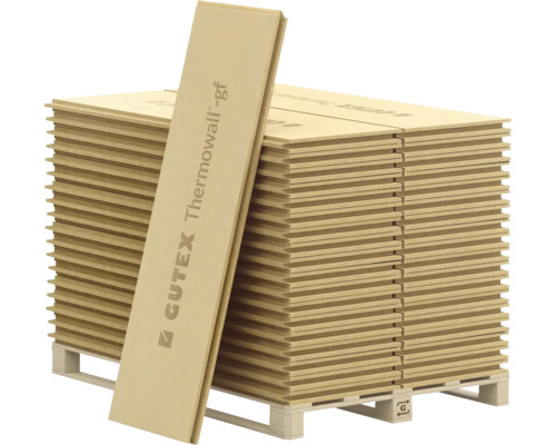 Stapel Gutex Thermowall-gf Holzfaserplatten auf einer Palette