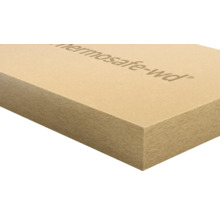 Dämmplatte aus Holzfaser mit Schriftzug