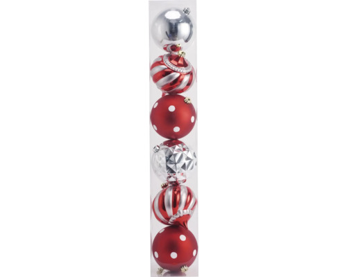 Weihnachtsbaumkugeln Lafiora Kunststoff rot/silber 6 Stück Verschiedene Christbaumkugeln in durchsichtiger Verpackung
