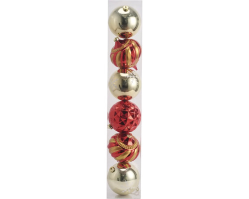Weihnachtsbaumkugeln Lafiora Kunststoff rot/gold 6 Stück Verschieden geformte Christbaumkugeln in einer transparenten Röhre