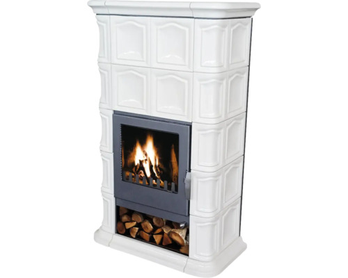Kaminofen DOMOFIRE Wels Keramik weiß 8 kW Mit Wärmespeicher Mit Holzfach Kaminofen mit Holzfach