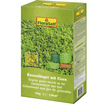 FloraSelf Rasendünger mit Eisen für circa 130 Quadratmeter Rasenfläche in einer 4 Kilogramm Packung