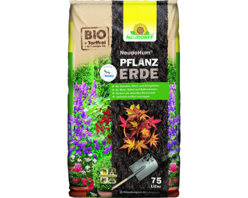 NeudoHum PflanzErde Neudorff 75 L Bio und torffrei Neudorff NeudoHum Pflanzerde im 75 Liter Sack mit Hinweisen zu torffrei, vegan und Naturschutzbund-Empfehlung