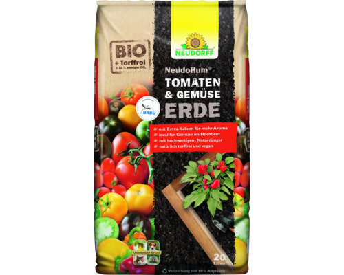 NeudoHum Tomatenerde & Gemüseerde Neudorff 20 L, Bio + torffrei, die optimale Erde für Tomaten, Zucchini, Gurken und anderes Gemüse Neudorff NeudoHum Tomaten und Gemüse Erde, 20 Liter Sack