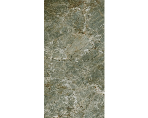 Feinsteinzeug Wand- und Bodenfliese Infinity grün poliert 59,8 cm x 119,8 cm x 0,95 cm rektifiziert Detailaufnahme einer Marmorfliese mit natürlicher Textur