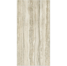 Beige Travertin Fliese mit natürlicher Maserung.