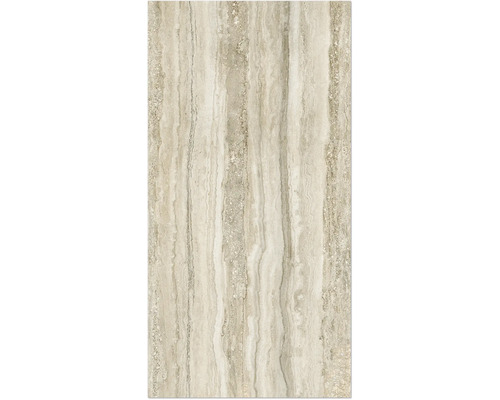 Beige Travertin Fliese mit natürlicher Maserung.