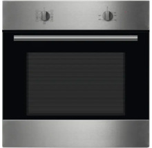 Edelstahl Einbaubackofen mit schwarzer Glastür und Drehknöpfen