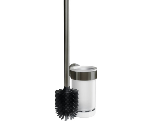 REIKA WC-Bürstengarnitur SAKU WC-Bürstenkopf aus Silikon gun metal gebürstet Toilettebürstengarnitur mit Halterung zur Wandmontage