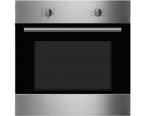 Edelstahl Einbaubackofen mit Glasfront und Drehknöpfen