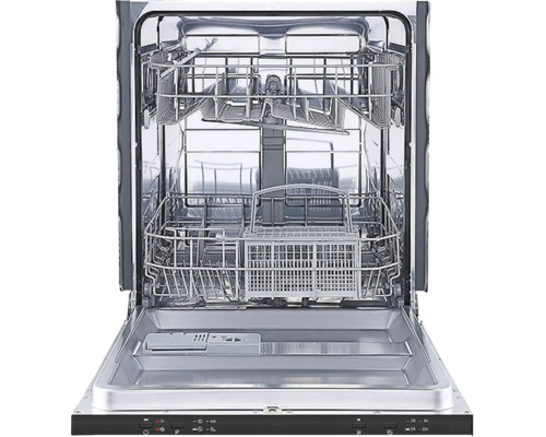 Offene Geschirrspülmaschine mit Geschirrkörben