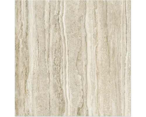 Feinsteinzeug Wand- und Bodenfliese Infinity travertin poliert 89 cm x 89 cm x 0,95 cm rektifiziert Keramikfliese mit Marmoroptik und Maserung